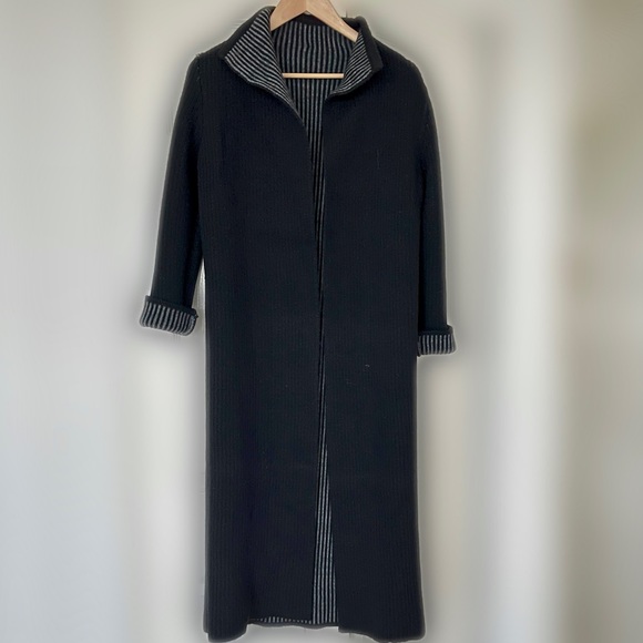 REVERSIBLE COCOGIO ITALY Striped LONG SWEATER COAT CARDIGAN - Picture 5 of 5